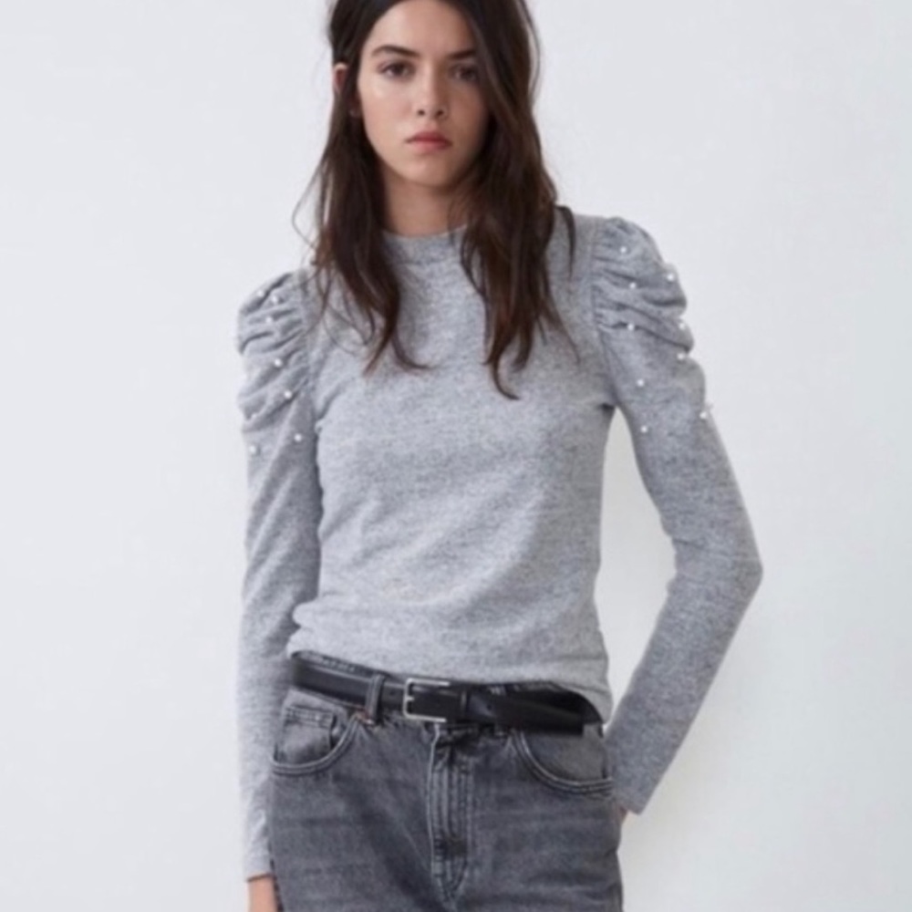 Zara soft touch sweater shirt puff shoulder sz S
